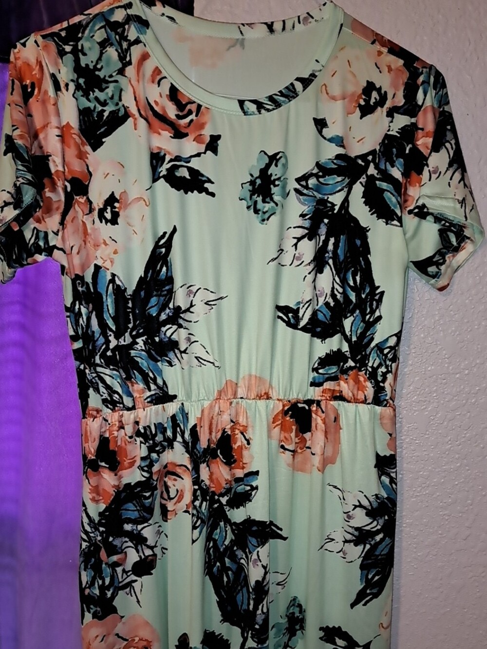 Mint Floral Maxi Dress with Peach Roses